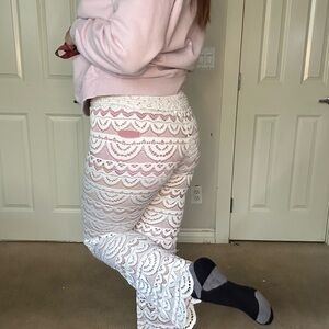 Miken White Crochet Lace Swim Cover-Up Pants